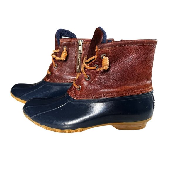 Sperry Women's Size 8 Navy Saltwater Waterproof Leather Rubber Duck Rain Boots - Picture 4 of 7